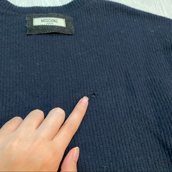 Moschino Jeans Wool Crewneck Knit Sweater Dots Dark Blue Womens Large - Picture 11 of 12
